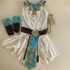 Girls Size 7-8 Sparkly Egyptian Dance Costume: Dress, Headband and 2 Arm Cuffs